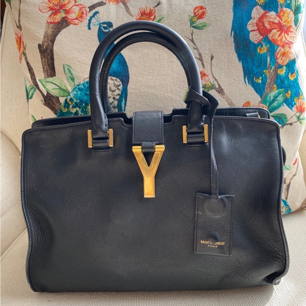 YSL Black Leather Small Cabas Chyc Tote